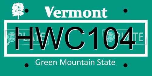 HWC104 Vermont License Plate