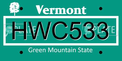 HWC533 Vermont License Plate