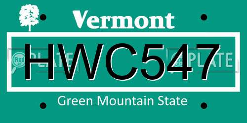 HWC547 Vermont License Plate
