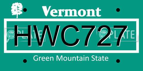 HWC727 Vermont License Plate