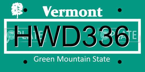 HWD336 Vermont License Plate