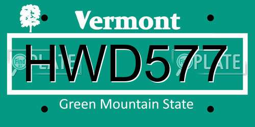 HWD577 Vermont License Plate