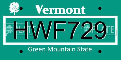 HWF729 Vermont License Plate