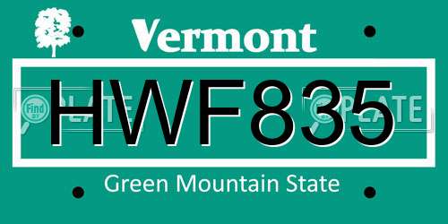 HWF835 Vermont License Plate