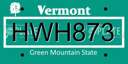 HWH873 Vermont License Plate