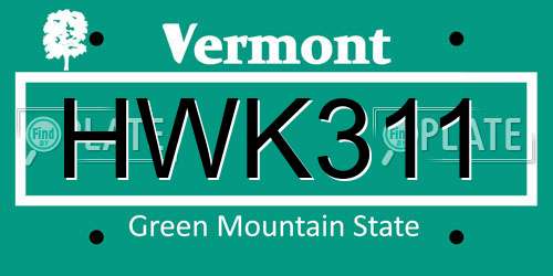HWK311 Vermont License Plate