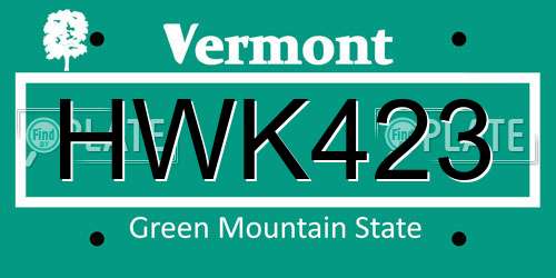 HWK423 Vermont License Plate