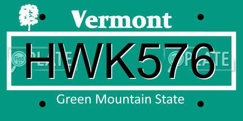 HWK576 Vermont License Plate