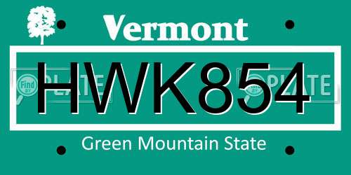 HWK854 Vermont License Plate