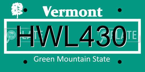 HWL430 Vermont License Plate