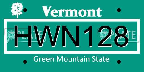 HWN128 Vermont License Plate