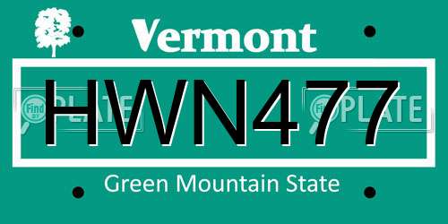 HWN477 Vermont License Plate