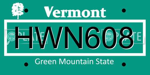 HWN608 Vermont License Plate