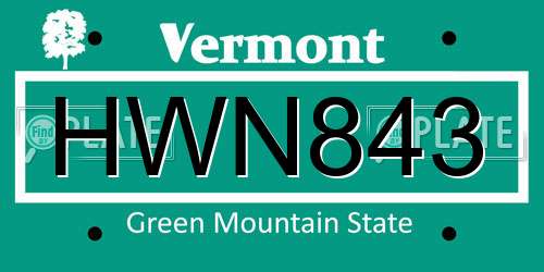 HWN843 Vermont License Plate