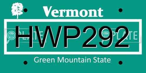 HWP292 Vermont License Plate