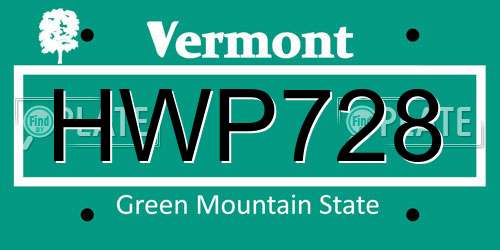HWP728 Vermont License Plate
