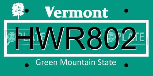 HWR802 Vermont License Plate