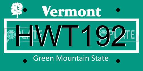 HWT192 Vermont License Plate