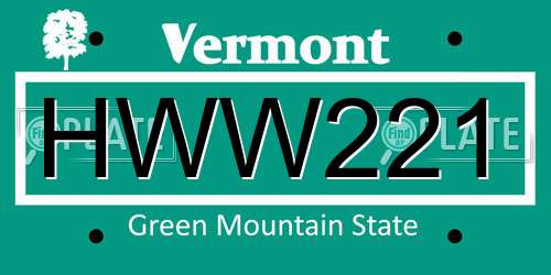 HWW221 Vermont License Plate