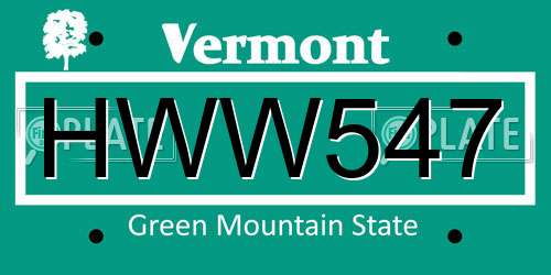 HWW547 Vermont License Plate