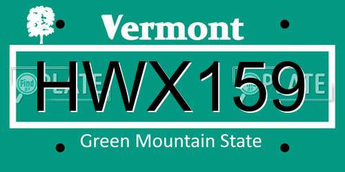 HWX159 Vermont License Plate