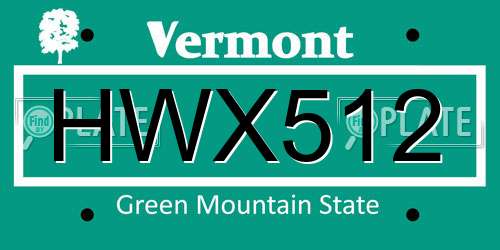 HWX512 Vermont License Plate