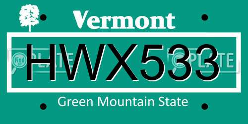 HWX533 Vermont License Plate