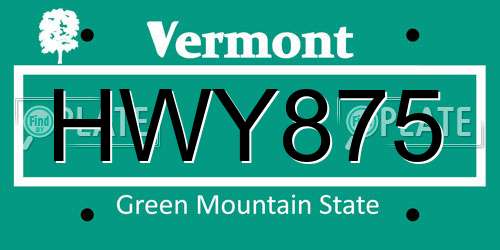 HWY875 Vermont License Plate