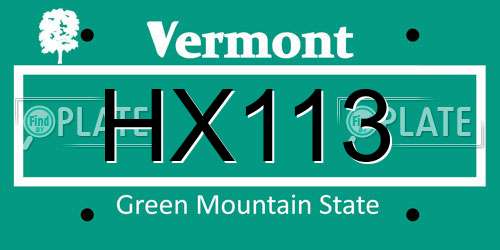 HX113 Vermont License Plate