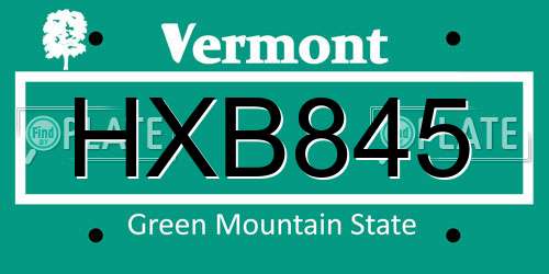 HXB845 Vermont License Plate