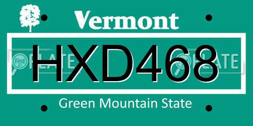 HXD468 Vermont License Plate