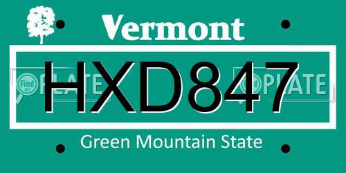 HXD847 Vermont License Plate