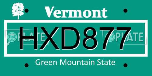 HXD877 Vermont License Plate