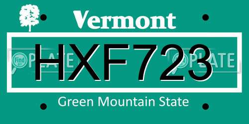 HXF723 Vermont License Plate