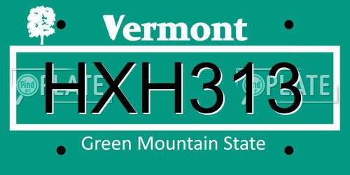 HXH313 Vermont License Plate