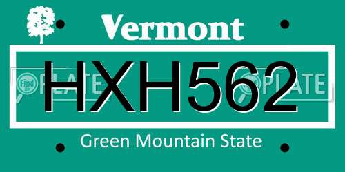 HXH562 Vermont License Plate