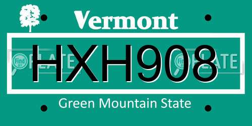 HXH908 Vermont License Plate
