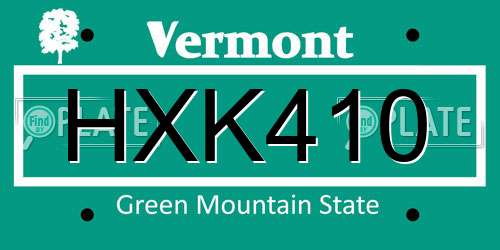 HXK410 Vermont License Plate