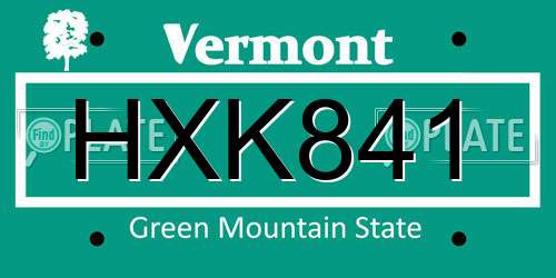 HXK841 Vermont License Plate