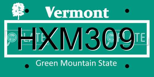 HXM309 Vermont License Plate