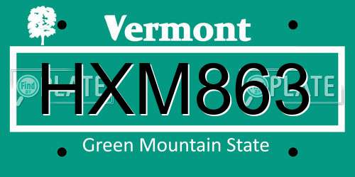 HXM863 Vermont License Plate