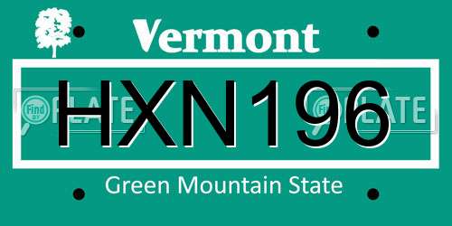 HXN196 Vermont License Plate