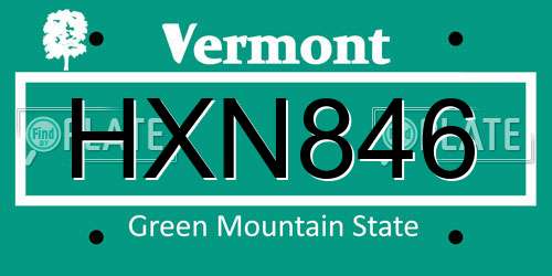 HXN846 Vermont License Plate