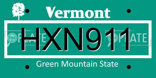 HXN911 Vermont License Plate
