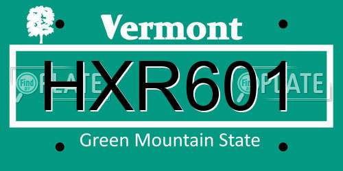 HXR601 Vermont License Plate