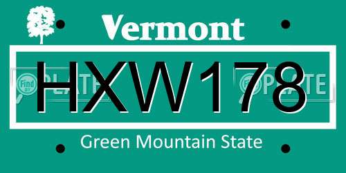HXW178 Vermont License Plate