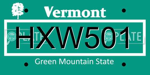 HXW501 Vermont License Plate