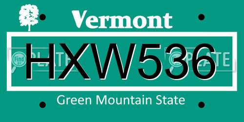 HXW536 Vermont License Plate