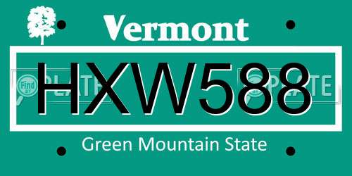 HXW588 Vermont License Plate