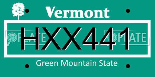 HXX441 Vermont License Plate